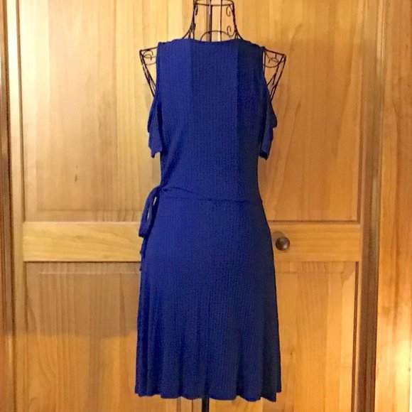 Royal Blue Cold Shoulder Wrap Mini Dress - Picture 2 of 2